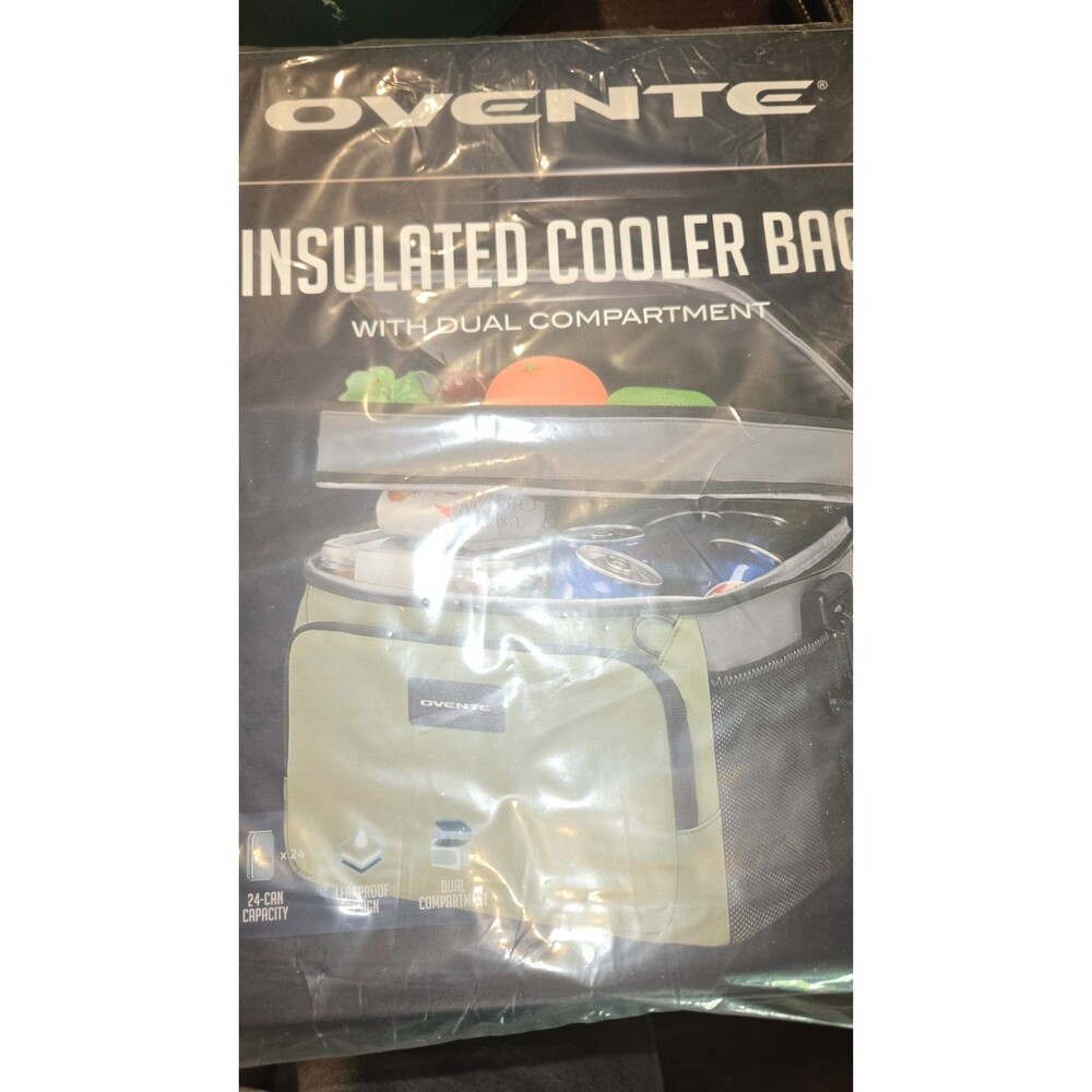 Ovente Insulated Cooler Bag Dual Compartment 20 Hours Cooling Adjustable Strap